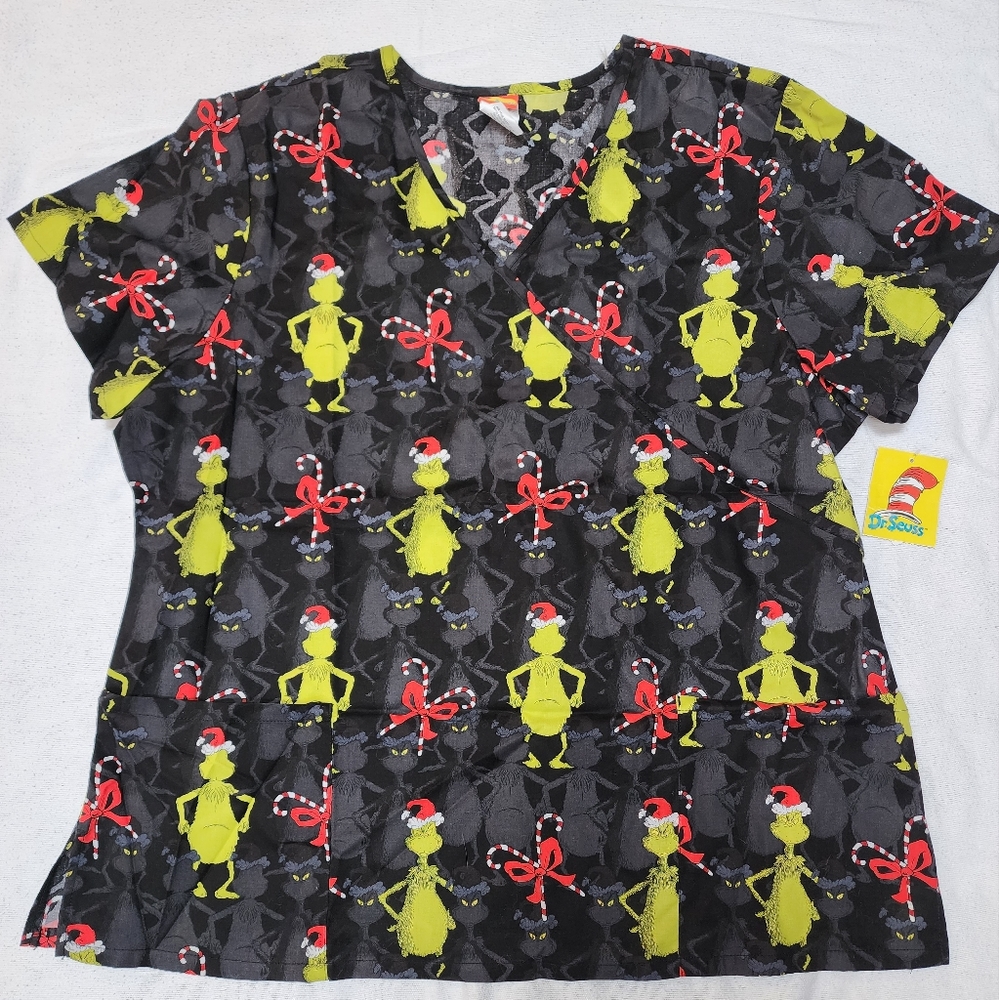 Christmas Dr. Seuss Grinch Scrub Top NWT XL